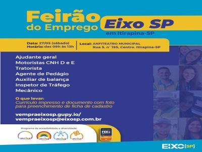 Itirapina terá feirão de emprego da Eixo SP, neste sábado