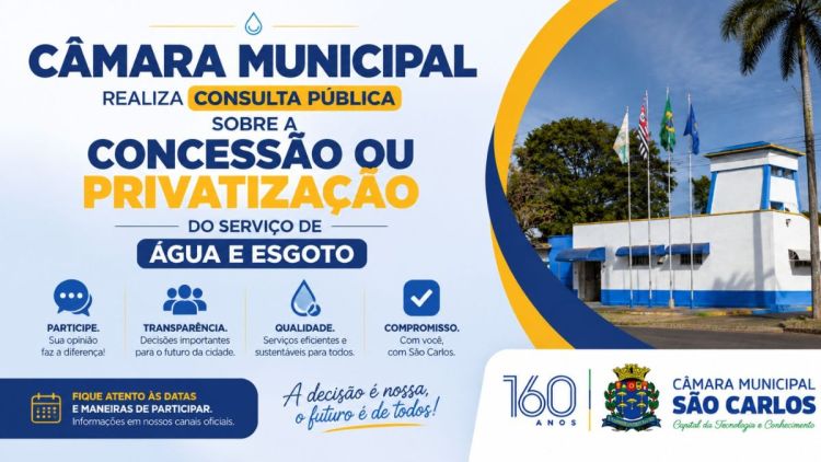Câmara de São Carlos promove consulta pública sobre futuro dos serviços de água e esgoto