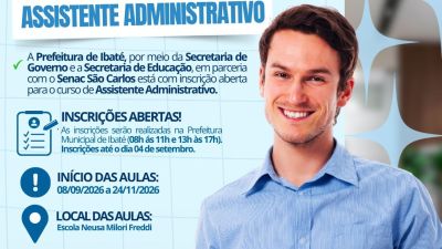 Ibaté oferece curso gratuito de Assistente Administrativo