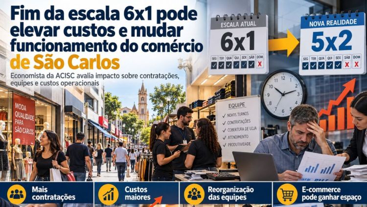 Fim da escala 6x1 pode elevar custos e mudar funcionamento do comércio de São Carlos, avalia economista da ACISC