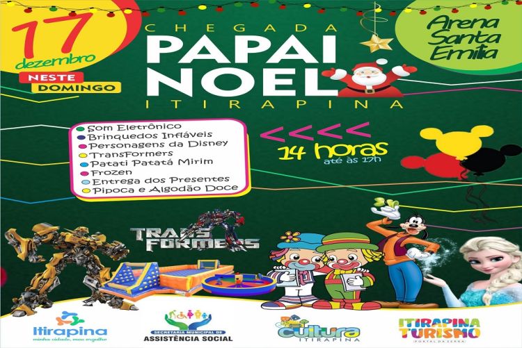 Papai Noel chega neste domingo,17, em Itirapina