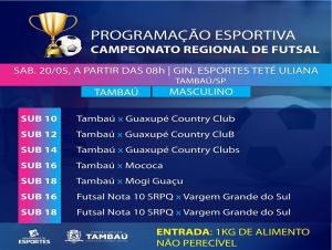Sábado tem rodada do Campeonato Regional de Futsal em Tambaú