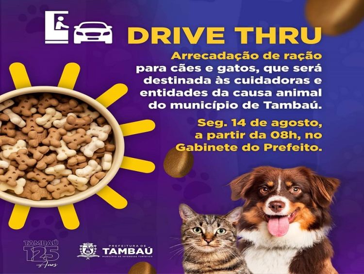 Tambaú realiza arrecadação de ração para cães e gatos