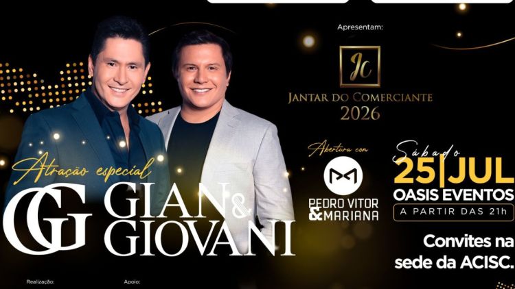 Jantar do Comerciante 2026 promete noite histórica com Gian & Giovani em São Carlos