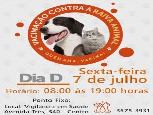 Vacinação contra raiva animal terá horário estendido na sexta-feira em Itirapina