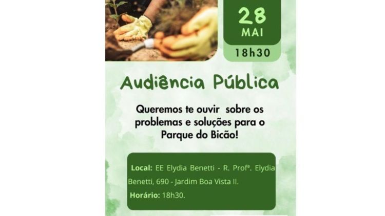 Audiência pública discute condições do Parque do Bicão no dia 28 de maio, às 18h30
