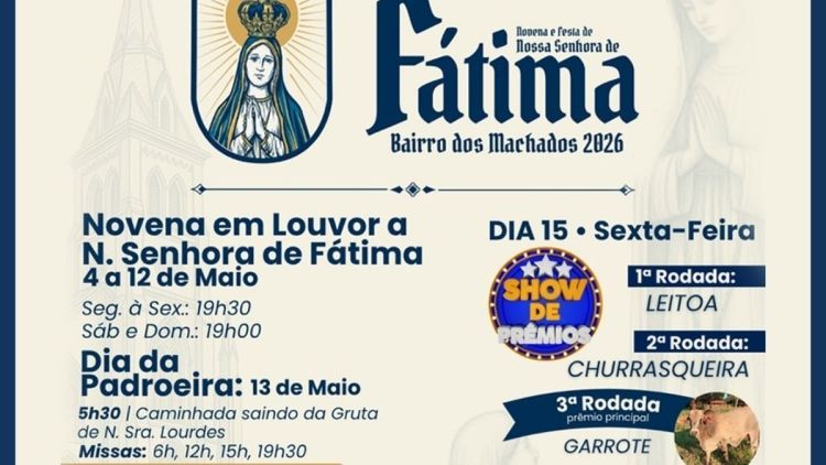Confira a programação religiosa e cultural da Comunidade Nossa Senhora de Fátima no Bairro dos Machados