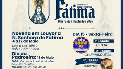 Confira a programação religiosa e cultural da Comunidade Nossa Senhora de Fátima no Bairro dos Machados
