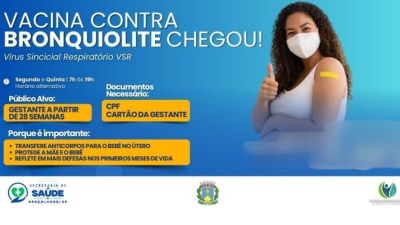 Prefeitura de Descalvado disponibiliza vacina contra bronquiolite para gestantes a partir da 28ª semana.