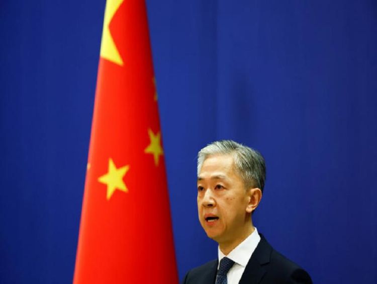 Porta-voz do Ministério das Relações Exteriores da China, Wang Wenbin, durate entrevista coletiva em Pequim