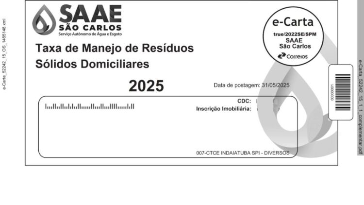 Saae inicia entrega dos carnês da taxa de manejo de resíduos sólidos domiciliares